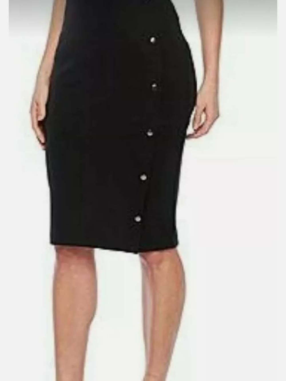 Classic Black Button-Accent Pencil Skirt